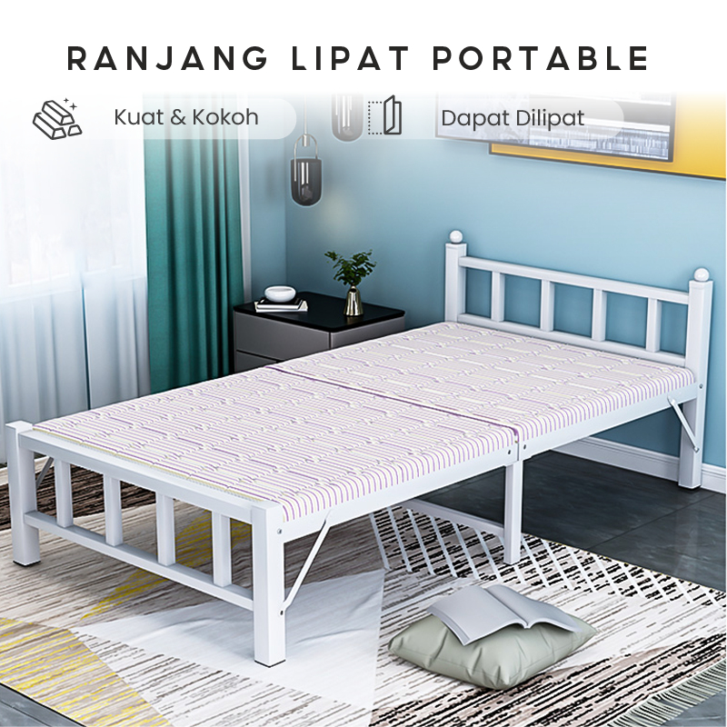 Ranjang Besi Minimalis 2 Ukuran Kuat Ranjang Lipat Folding Bed Portable Untuk Dewasa