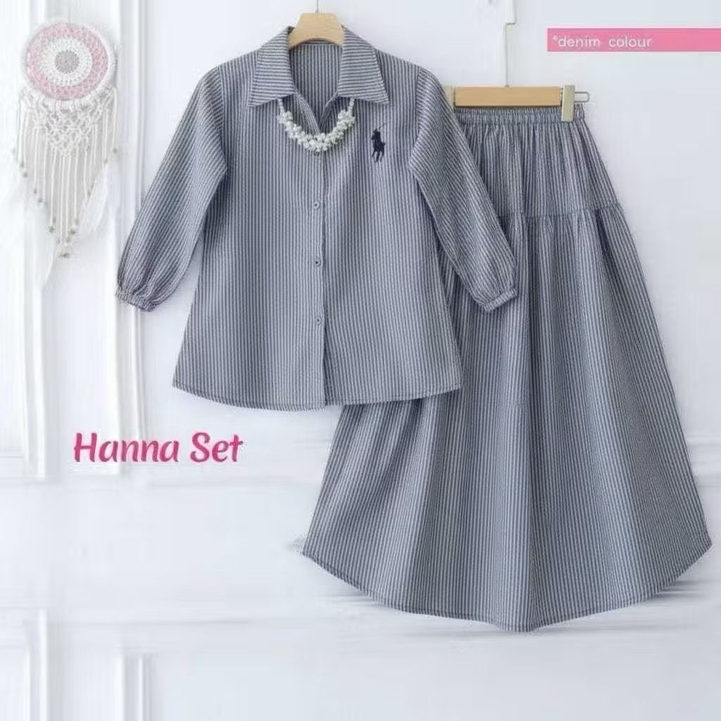 HANNA SET KIDS ( 7 TAHUN - 15 TAHUN ) SETELAN KATUN BORDIR // STELAN ANAK REMAJA // ONE SET ROK KEKI