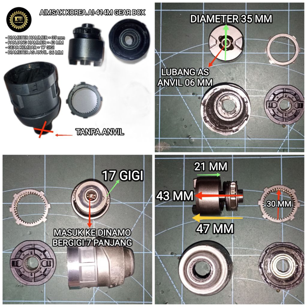 gear box / kepala hammer impact driver cordless Aimsak Korea AI-414M sparepart gear planetary / hamm