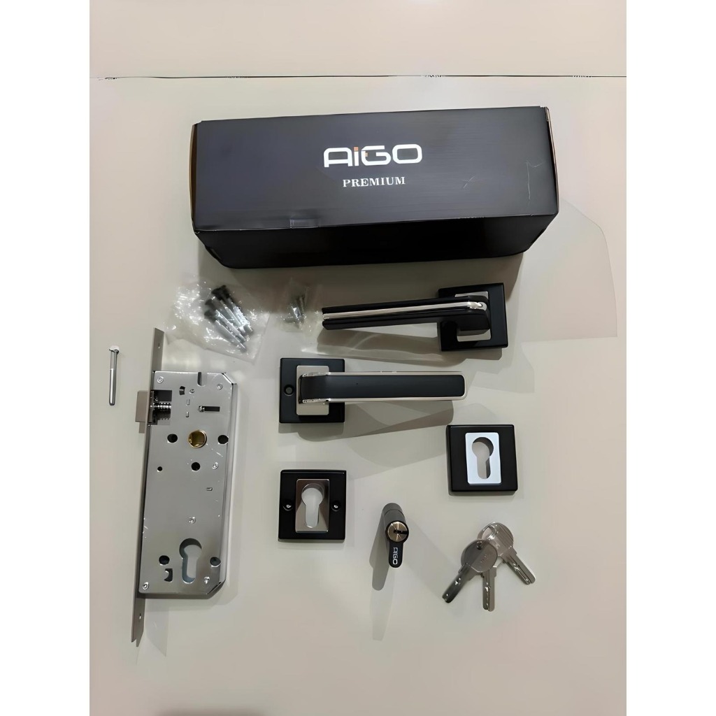 FPL 02 AIGO HANDLE PINTU ROSETTE AIGO 02 BLACK // HANDLE PINTU RUMAH MODERN LENGKAP