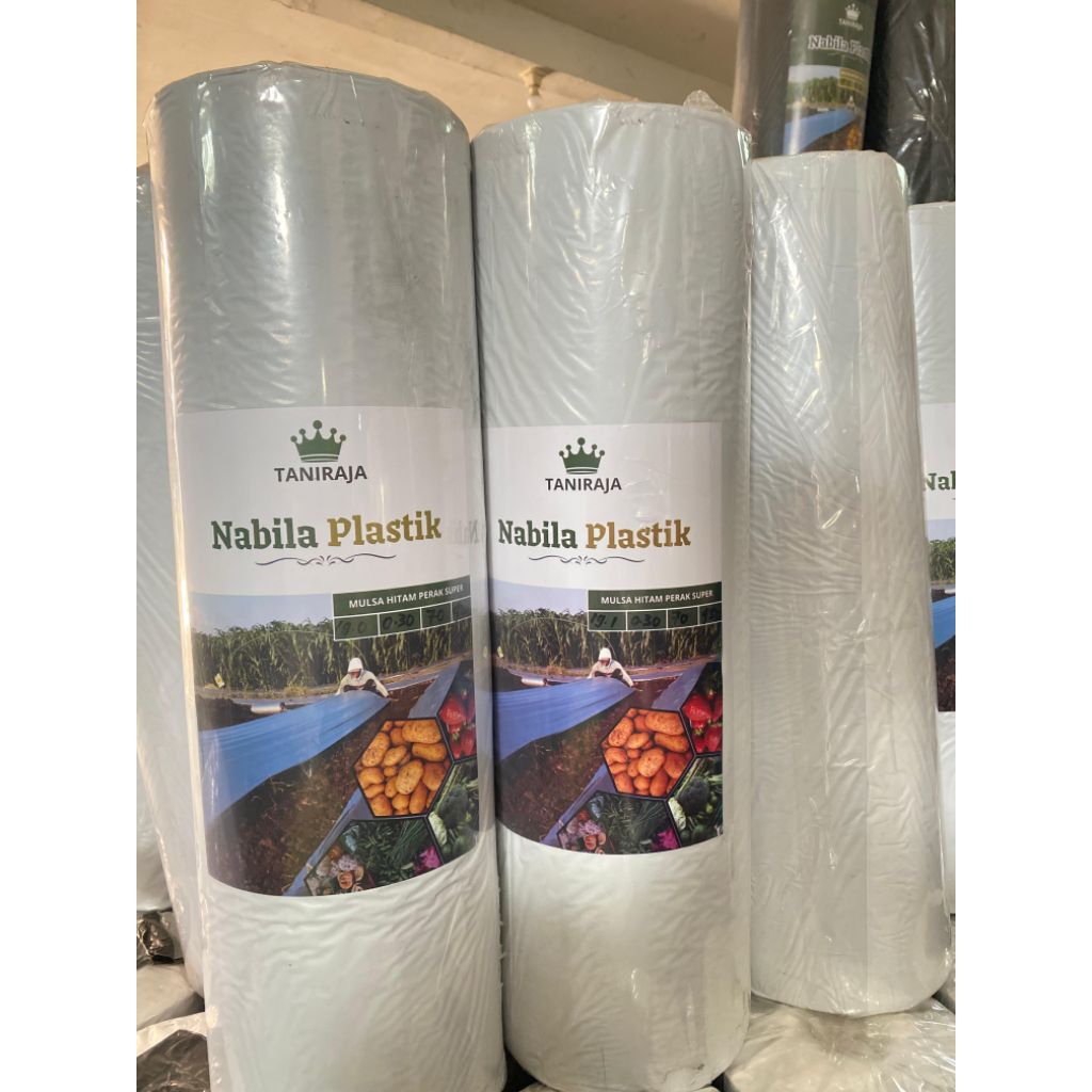 PLASTIK MULSA HITAM PERAK KUALITAS SUPER 40/80cm, Panjang 700 Meter Free Pasak+Kaos