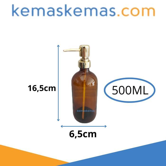 500ml Botol Kaca Boston Amber Premium + Gold Pump