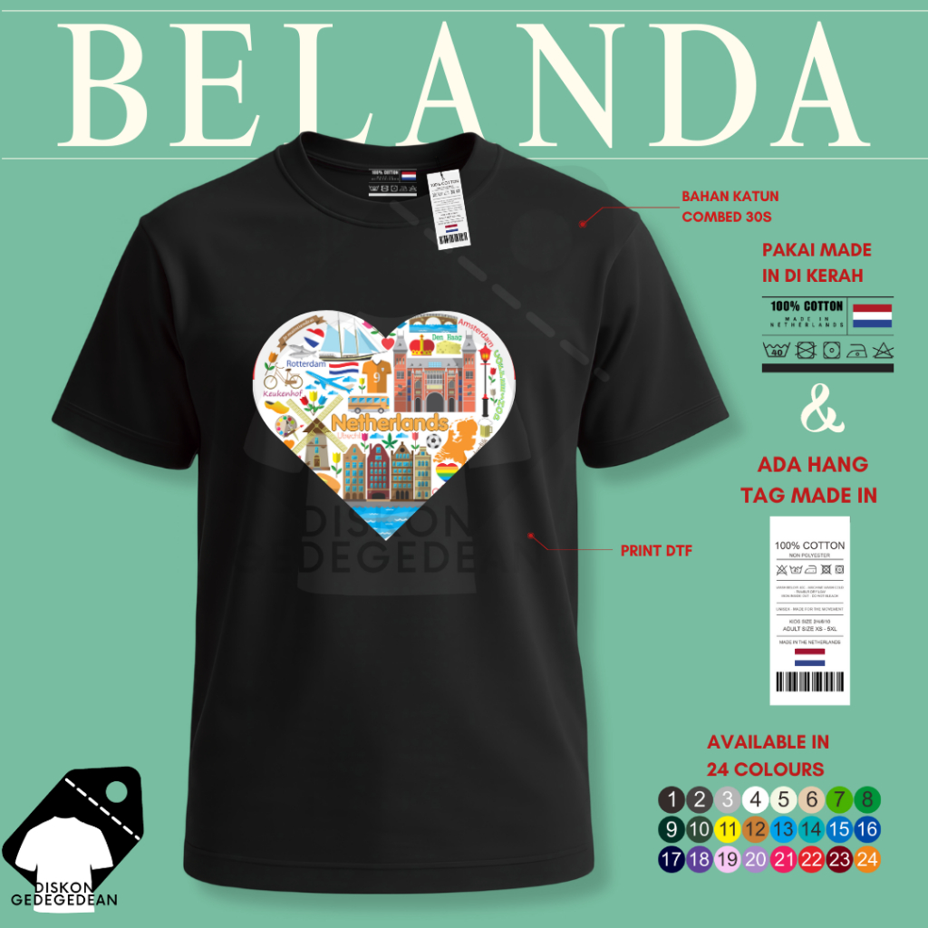 Diskongedegedean Kaos Belanda Holland Amsterdam, Baju Belanda Amsterdam Tshirt Belanda Holland 20