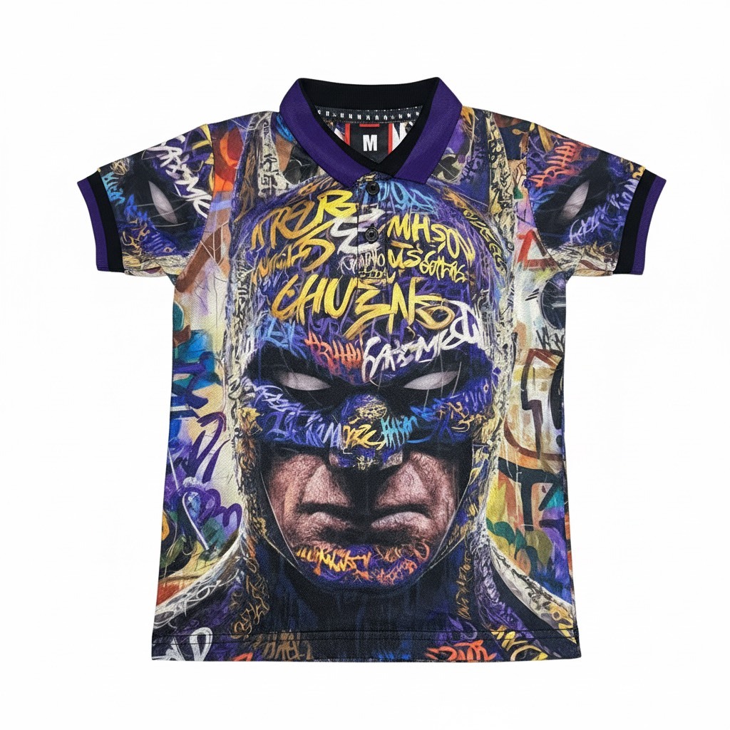 Polo Shirt Motif Anak Premium Pattern - Batman ungu violet