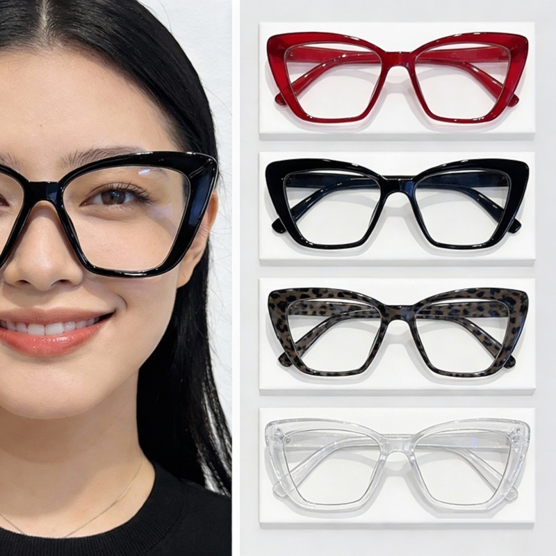 Kacamata Anti Sinar Biru Model Cat Eye Frame Besar Kekinian Instagramable