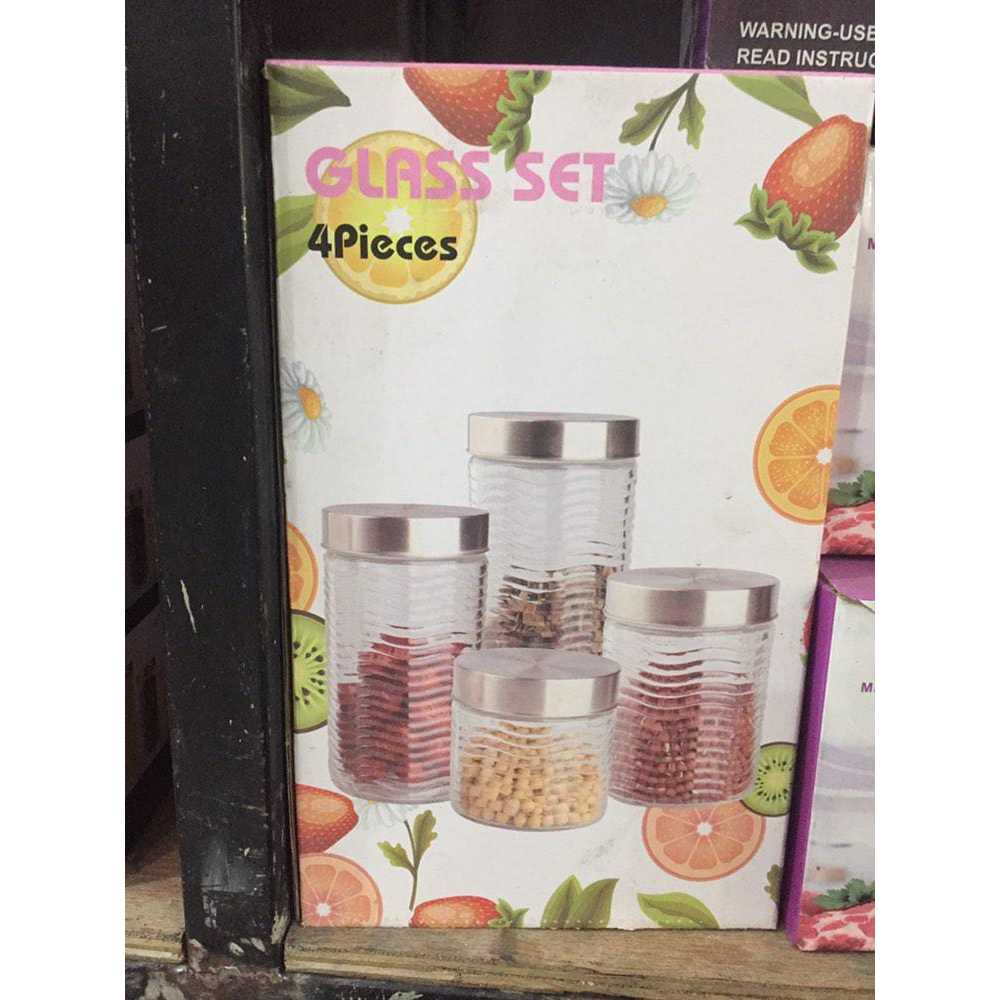 Canister Glass Toples Set 4 Pieces Medium Serbaguna Garis Kaca 400-1000ml