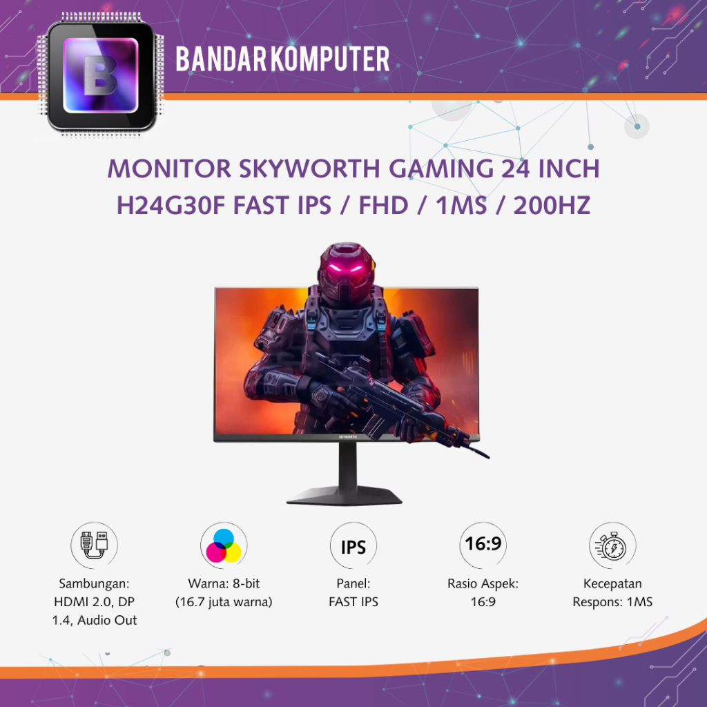 MONITOR SKYWORTH GAMING 24 INCH H24G30F FAST IPS / FHD / 1MS / 200HZ
