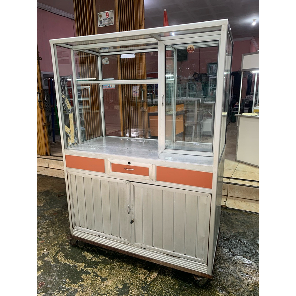etalase gerobak alumunium bekas 120cm