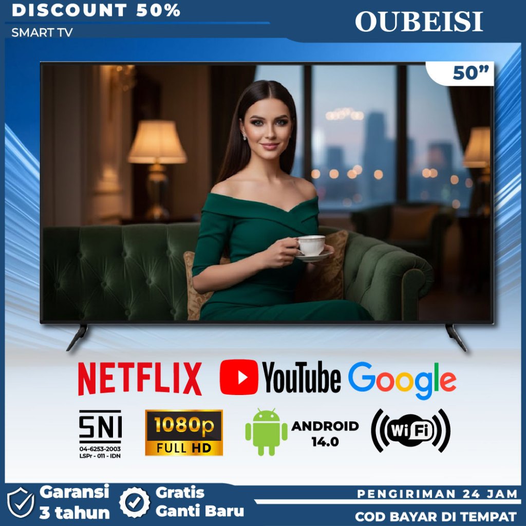OUBEISI TV TV LED 50 inch smart Android TV Digital 4K UHD Televisi