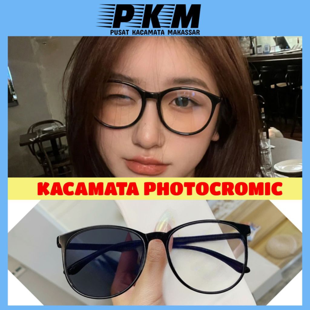 Kacamata Photocromic Wanita Antiradiasi Frame Oval Bulat Besar Eyewear Style 1204