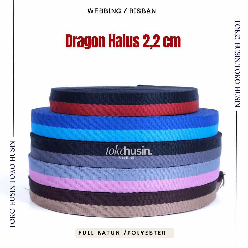 Webbing Bisban Pita 2,2cm Polyester Katun Premium Motif Unik 2 Warna Tali Serbaguna