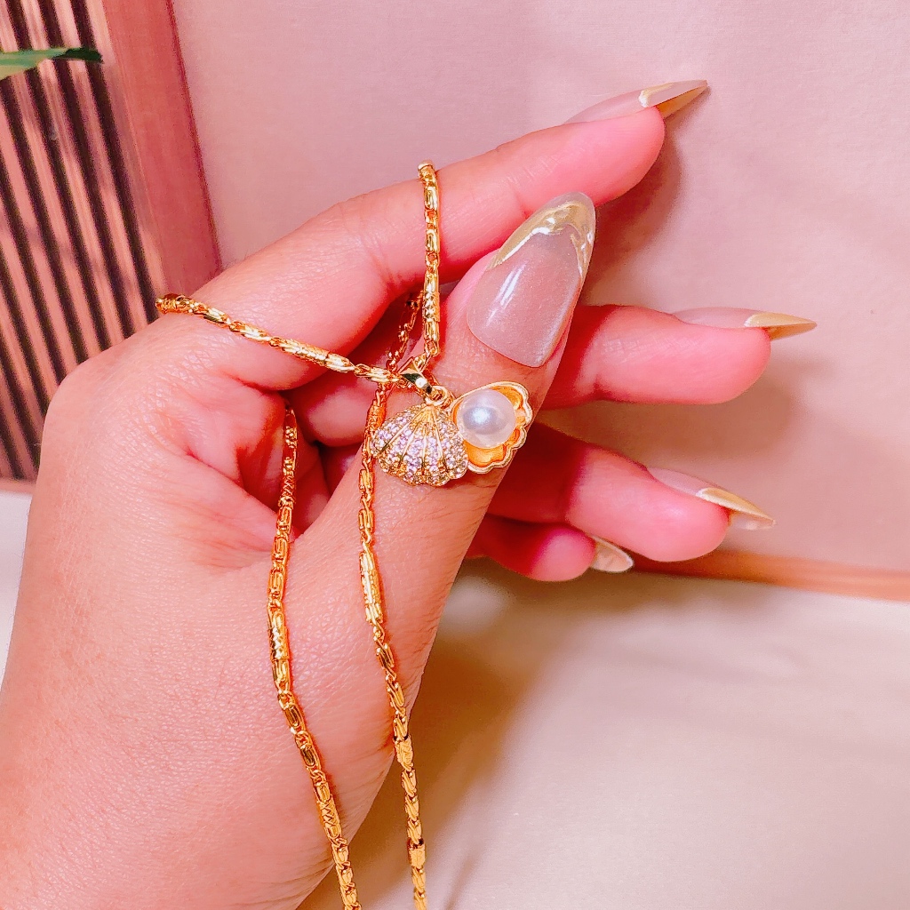 Kalung Liontin Model Kerang Mutiara Lapis Emas 18K Kalung perempuan Dewasa Model Kerang Mutiara