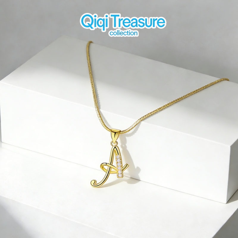 Kalung Rantai Huruf Gold - Kalung Liontin Huruf kalung titanium wanita anti karat asli
