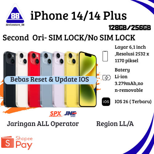 iPhone 14 Plus second inter like new original bebas reset