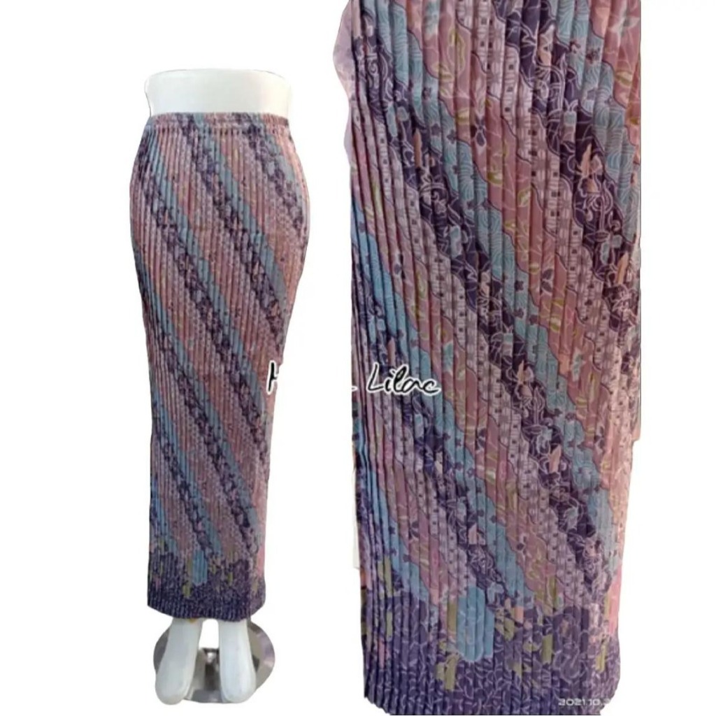 Rok Batik Wanita Model Plisket Motif Hana Lilac Bahan Semi Sutra Nyaman dan Elegan