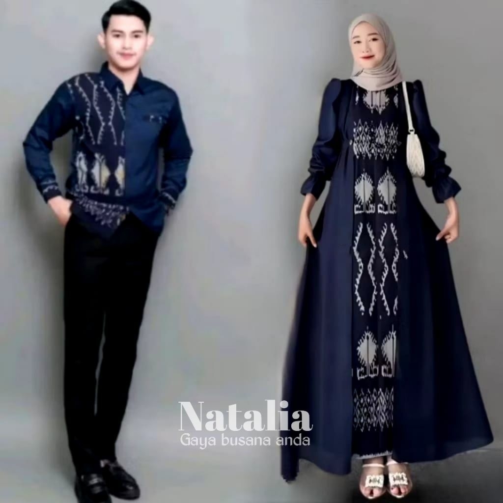 BAJU TENUN COUPLE SAFITRI NAVI DRESS COUPLE PASANGAN KONDANGAN BAJU SERAGAM KELUARGA LEBARAN TERBARU