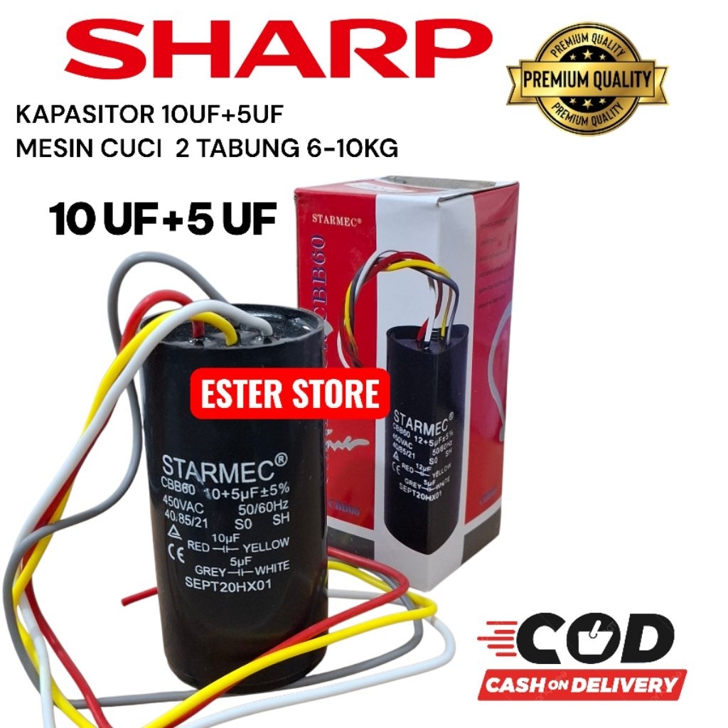 Kapasitor 10UF+5UF untuk mesin cuci Sharp 2 tabung  STC Hiqh Quality