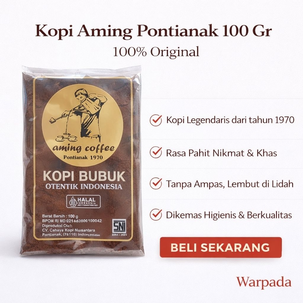 Kopi Aming 100 Gram Asli Pontianak Original - Kopi Legendaris, Robusta terbaik, Aroma Tajam dan Haru