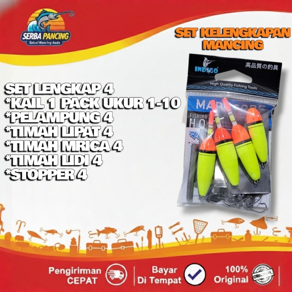 1 Set Kelengkapan Mancing Mata Kail Stopper Timah Pelampung Set Lengkap 4