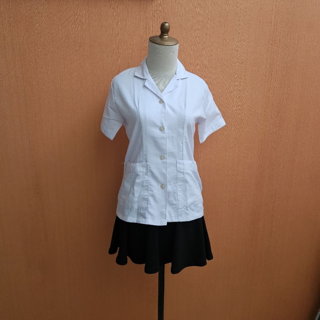 atasan kemeja wanita putih polos CARRY cewek S model baju baby sitter suster lengan pendek