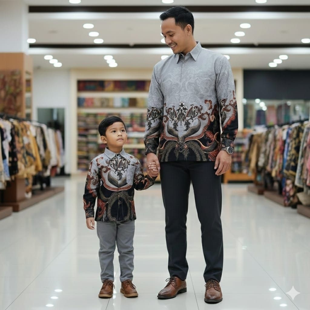 batik doby warna abu couple anak ayah panjang