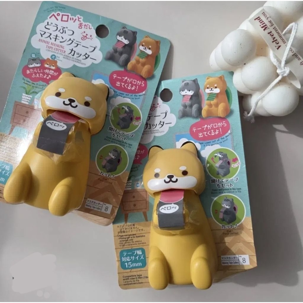 Japan Animal Washi Tape Dispenser Cutter Cat / Shiba Dog Tempat Lakban Gunting Potong Washi Tape Hol