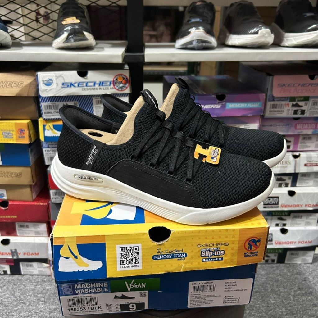 SEPATU WALKING WANITA SKECHERS SLIP IN RELAXED FIT SPORT BALLET CHIC (150353 BLK)