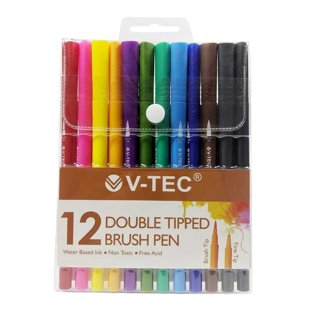 V-TEC Double Tipped Brush Pen 12 Warna / Spidol / Brush Lettering