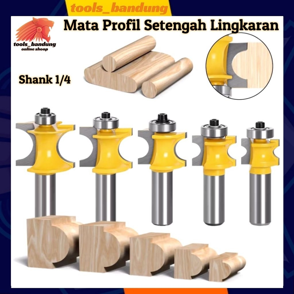 Mata Bor Profil Kayu Router Molding Bullnose Setengah Lingkaran Shank 1/4