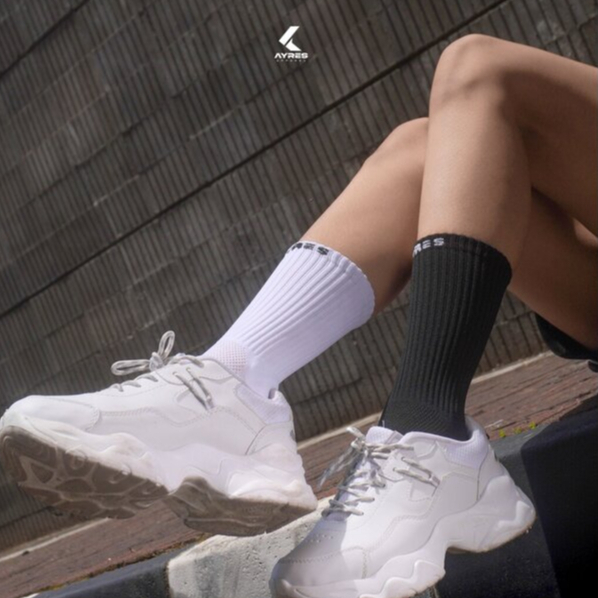 Kaos Kaki AYRES Pendek Anti Slip Hitam Putih | Kaos Kaki Futsal Sepak Bola Classic