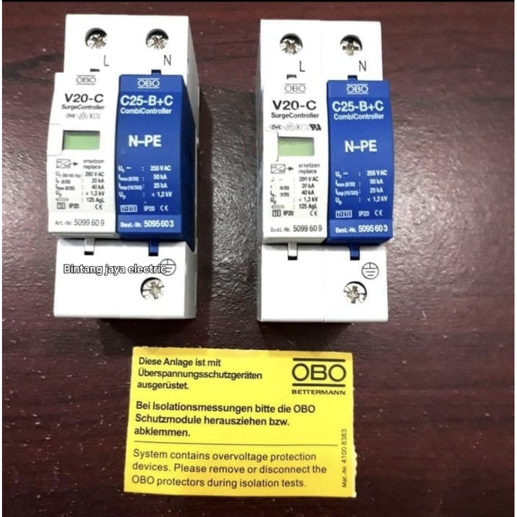 SURGE ARRESTER OBO V20 1P 220VAC & N-PE C25-B+C