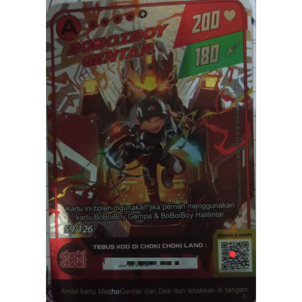 KARTU BOBOIBOY ROBOT GENTAR 200/180