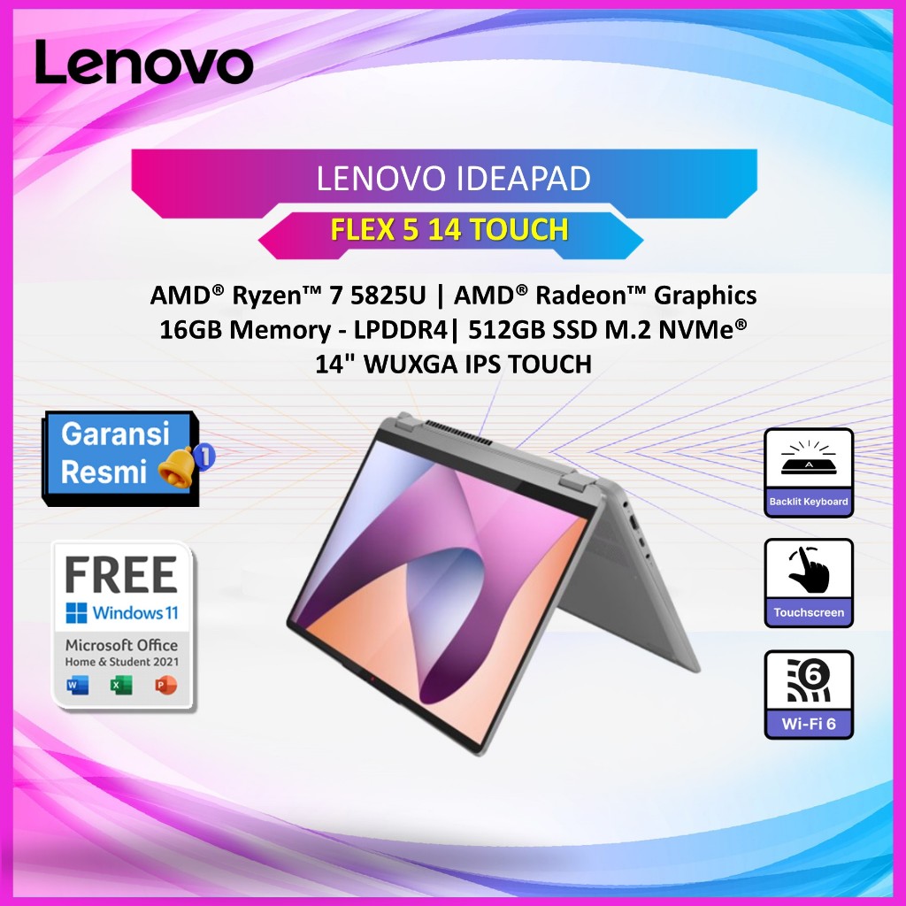 LAPTOP LENOVO IDEAPAD FLEX 5 14 TOUCH RYZEN 7 5825 - 16GB 512GB 14.0WUXGA