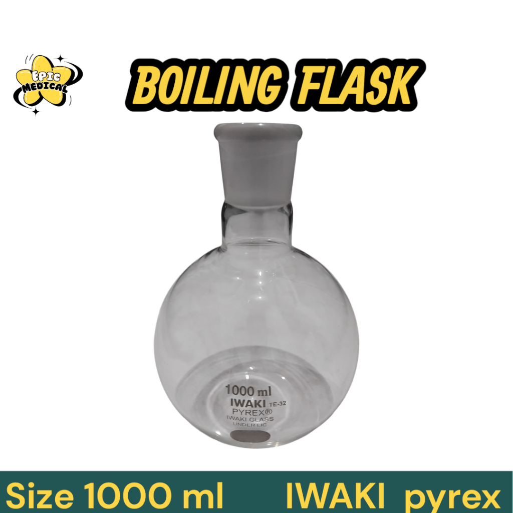 Boiling flask iwaki pyrex 1000ml original Labu didih tahan panas