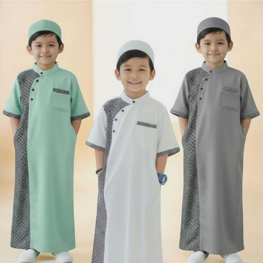 1 SET BAJU KOKO JUBAH BATIK  ANAK TERBARU PLUS PECI UMUR 1-12 TAHUN / BAJU MUSLIM ANAK LAKI-LAKI