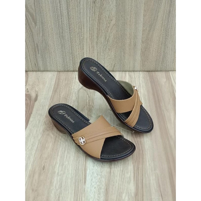 FEBRINA Sandal Wedges Jepit Black hitam permata Semi Formal casual kasual Wanita Perempuan original