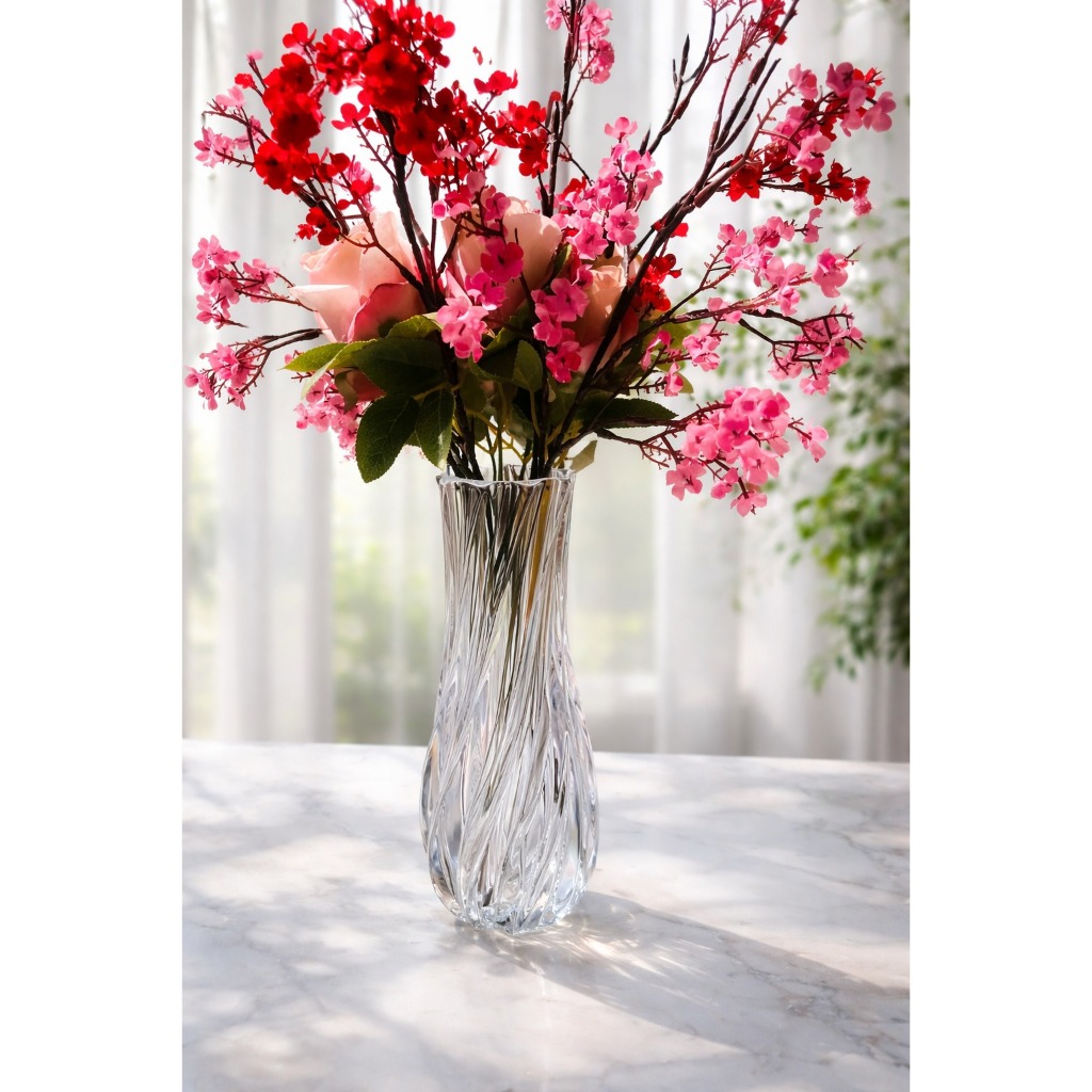 Vas Kaca Tinggi Motif  Vas Kaca Wedding Decoration Vas Kaca Elegan Vas Kaca Krystal Vas Kaca Tinggi