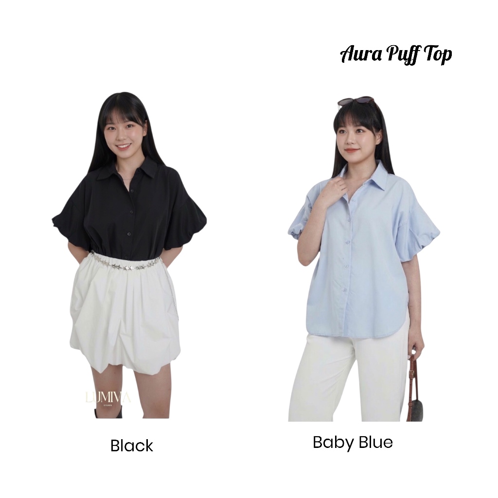 Aura Puff Top / Kemeja / Blus  Lengan Puff Balloon