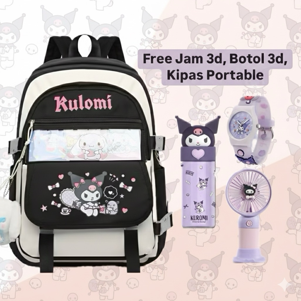 MINISO TAS RANSEL ANAK TERBARU KUROMI CUTE TAS FASHION CEWEK SEKOLAH TAS RANSEL ANAK PEREMPUAN SD SM
