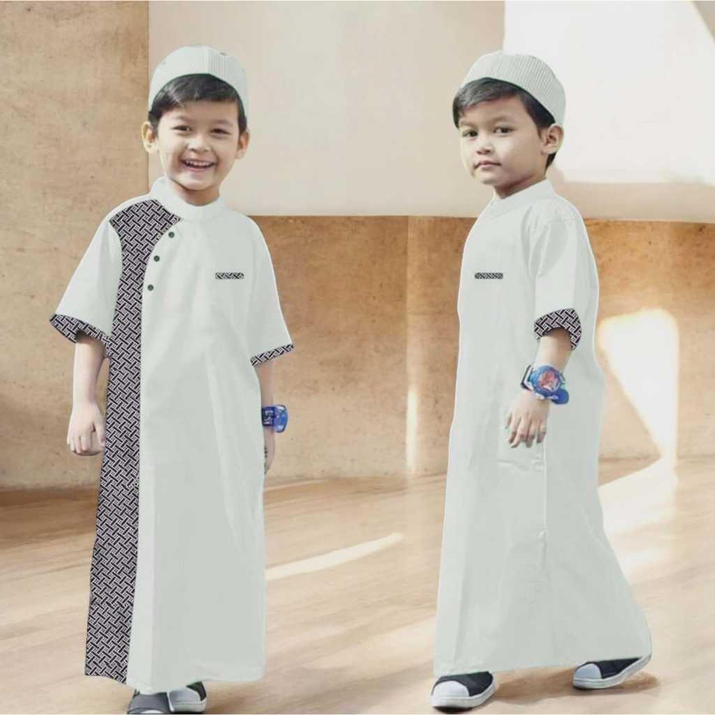 Baju Gamis Jubah Motif Batik Anak Laki-Laki Plus Peci Umur 1-12 Tahun / Baju Muslim Anak Cowok