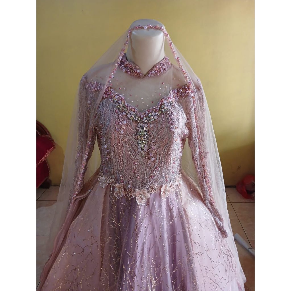 preloved gaun wedding rose gold