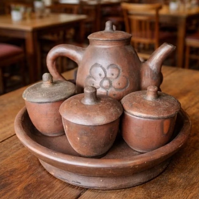 Paket 1 Set Teko + Cangkir Tanah Liat Asli