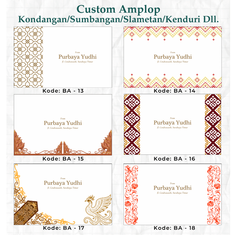 Amplop Kondangan/Sumbangan Tema Jawa, Wayang, Batik, Custom Nama Custom Desain Elegan Estetik Murah 