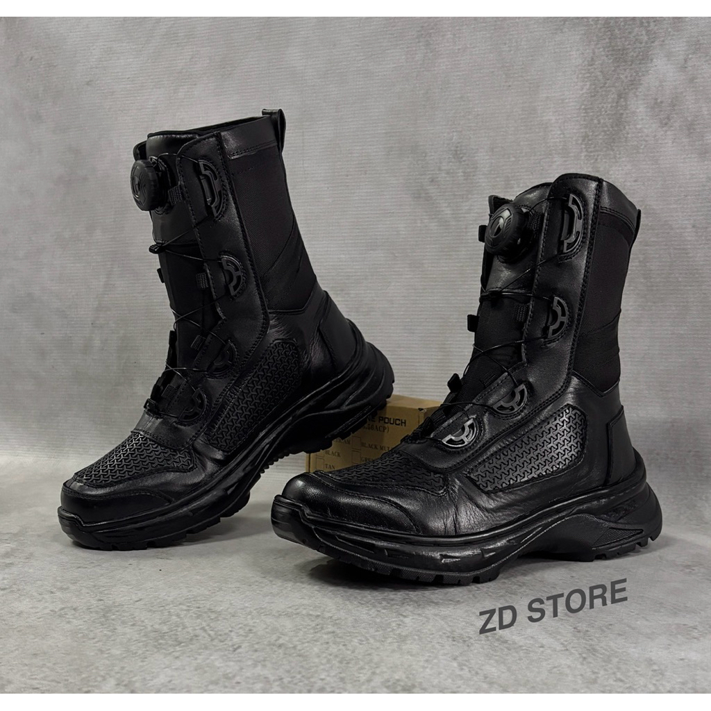 Sepatu PDL Boa Tali Putar Hitam/Sepatu PDL Tactical Puter Hitam TNI Dan POLRI