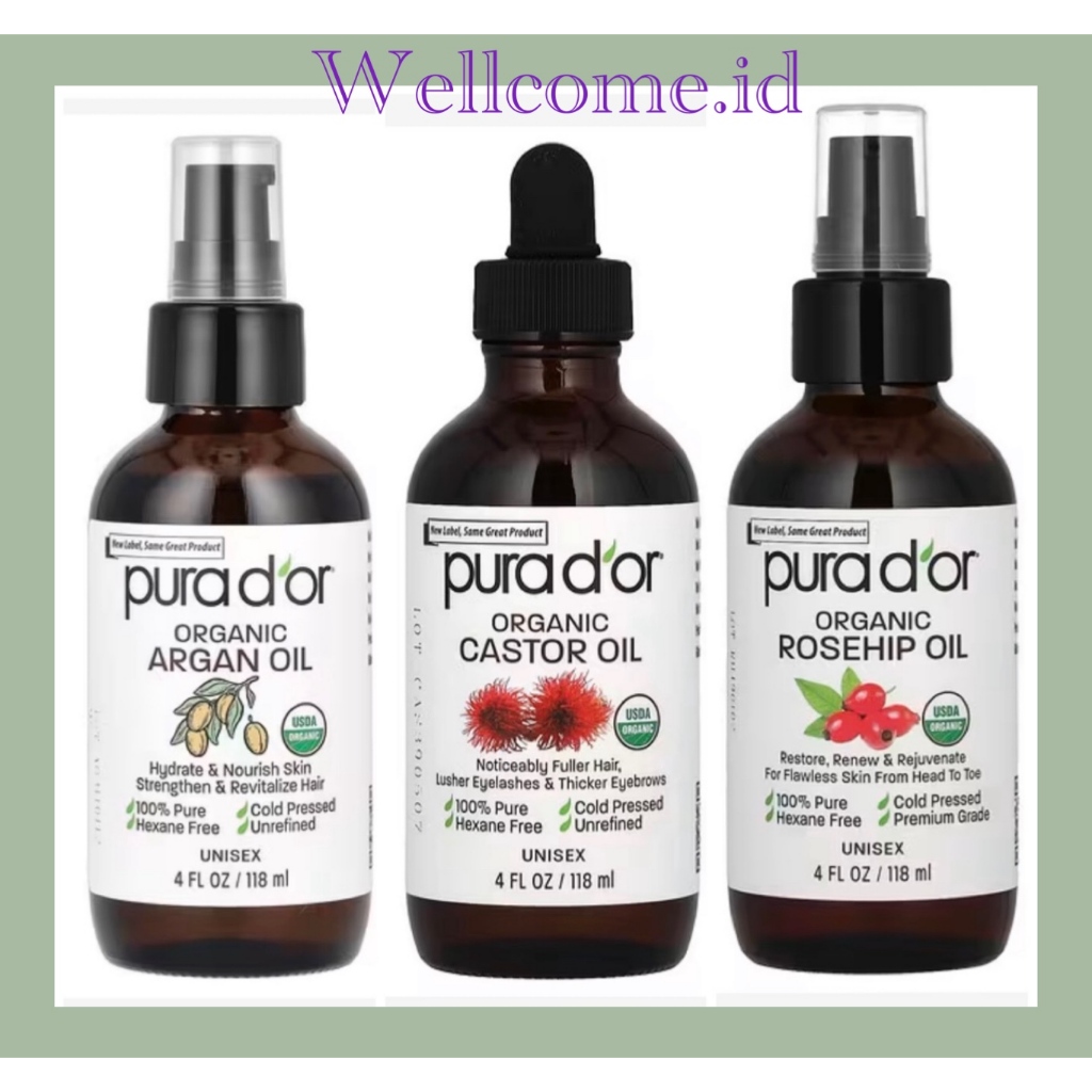 PURA D'OR ORGANIC CASTOR OIL / ORGANIC ARGAN OIL / ORGANIC ROSE HIP OIL 118 ml