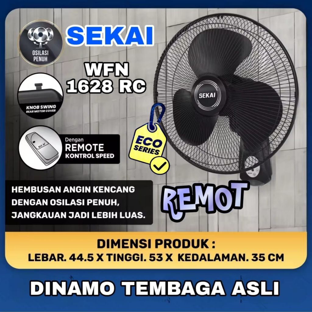 SEKAI Wall fan WFN1628 / WFN1628 RC Remot Kipas angin dinding SEKAI 16inci kipas Sekai