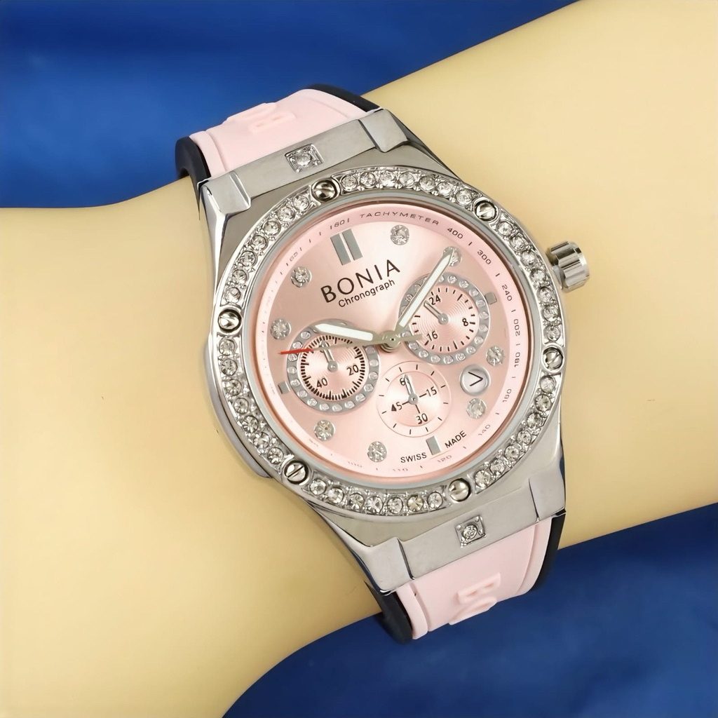 BONIA BNB10809 Jam Tangan Wanita Sillicon Strap Chrono Variasi Tangal Aktif
