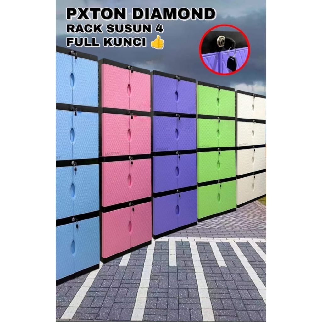 LEMARI PLASTIK PAKAIAN PXTON 4 SUSUN / LEMARI DIAMOND PXTON / LEMARI POLOS KUNCI DAN TANPA KUNCI