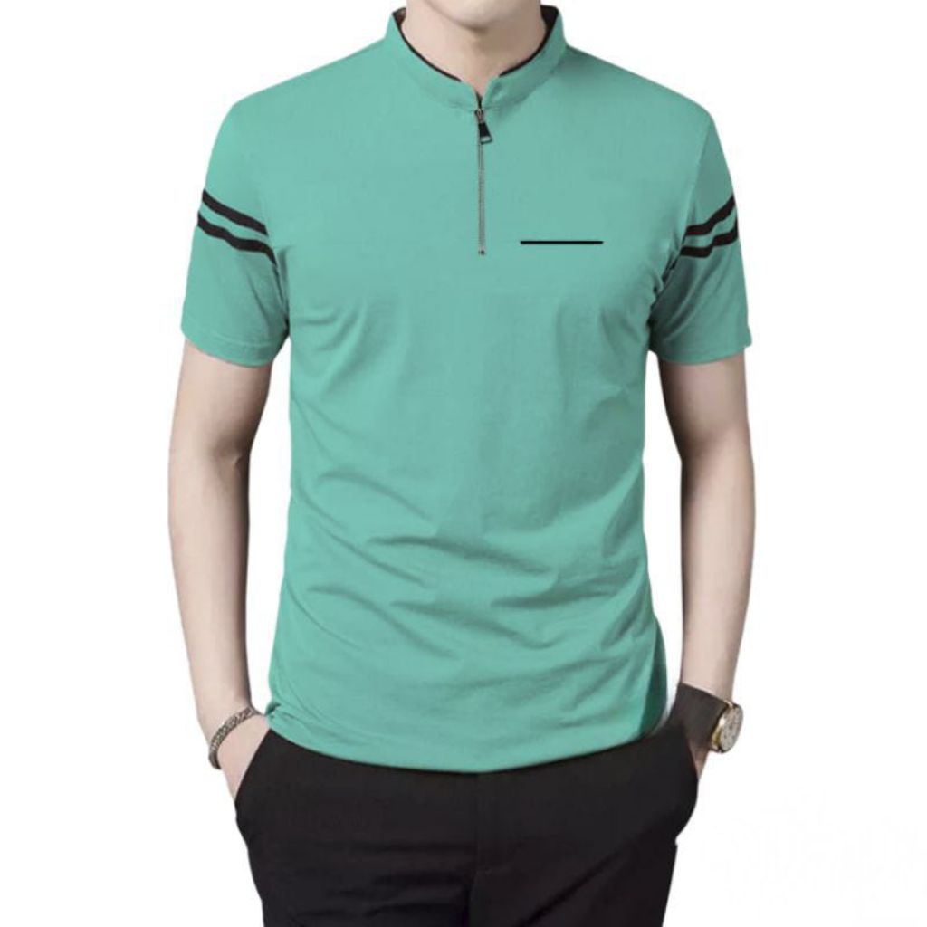 kaos polo shirt distro lengan pendek premium resleting kerah shanghai stylish