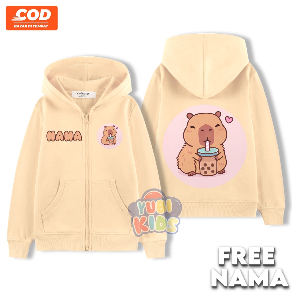 Jaket Zipper Anak Perempuan Capybara Free Nama